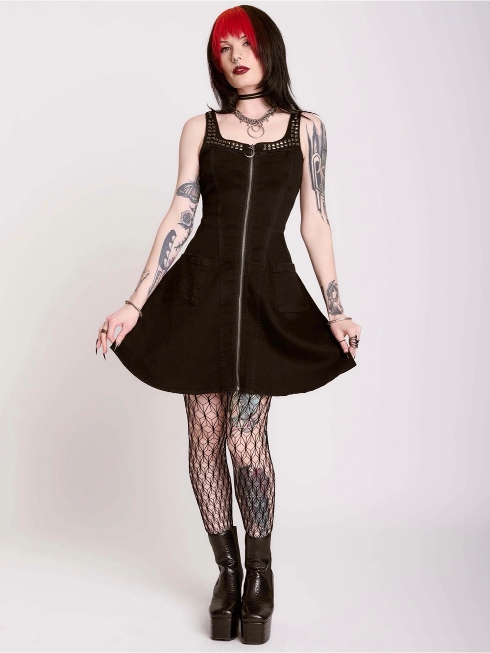Midnight Hour Studded Denim Dress Black Goth Size Medium